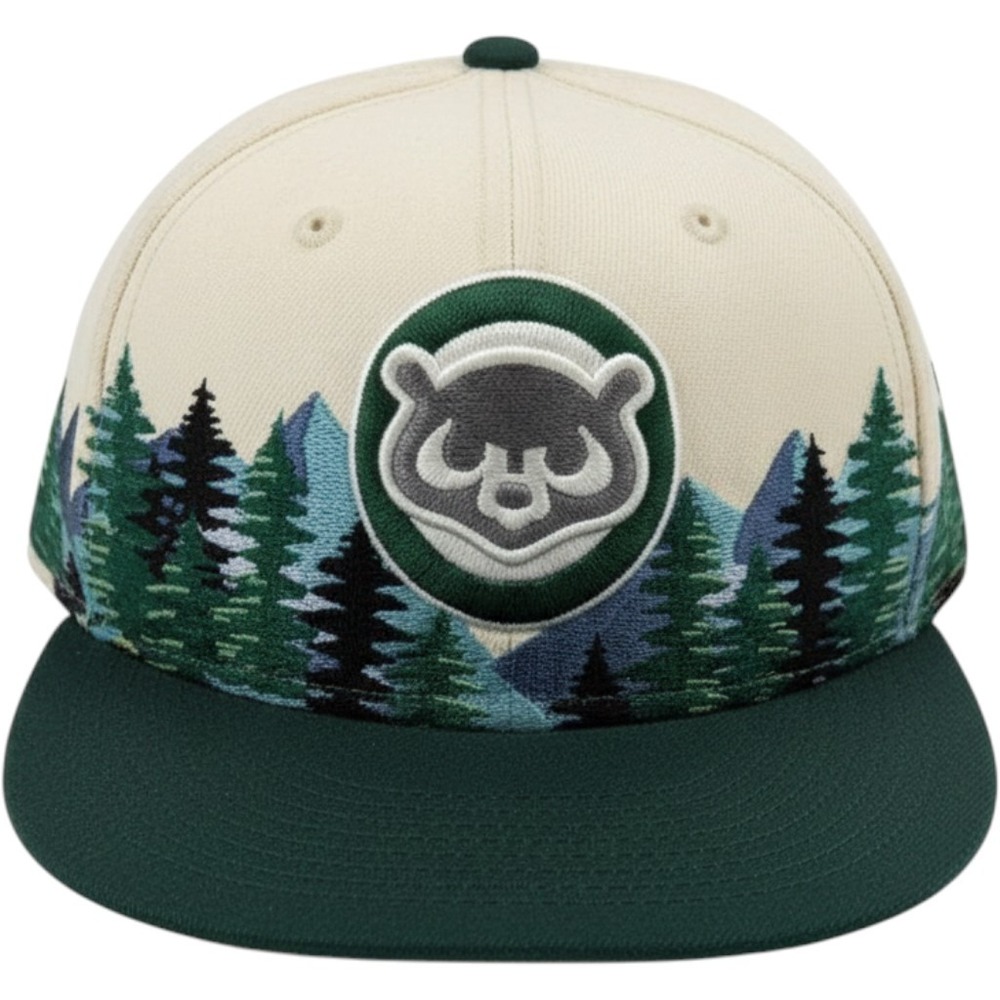 New Era Chicago Cubs 59FIFTY Fitted Hat 7 5/8 Cream Green Forest Mountain Tree